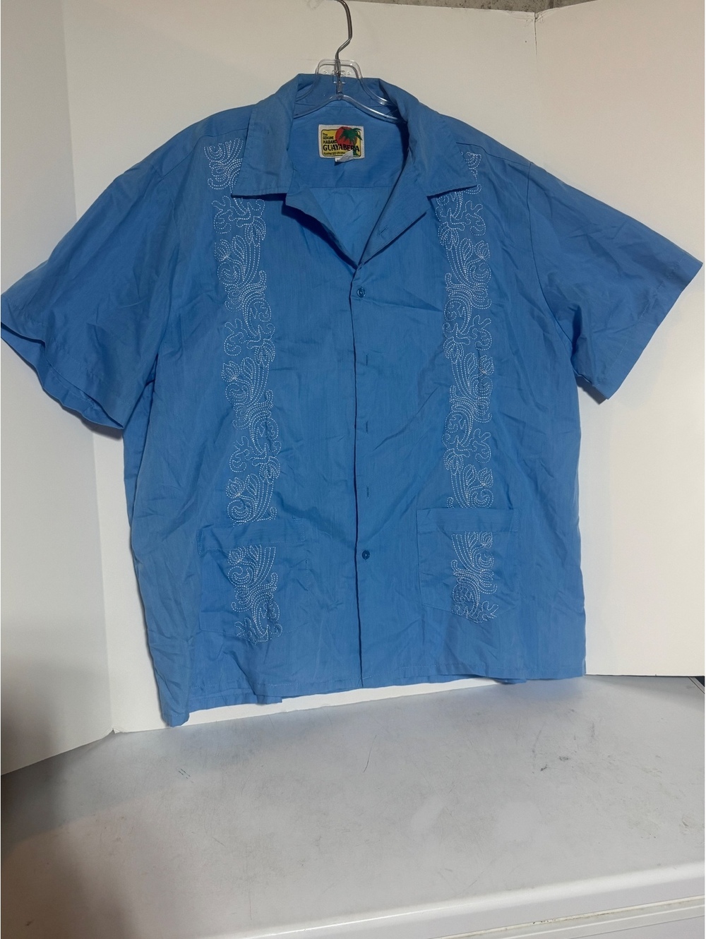 Haband Guyabera XL Blue Embroidered button down Cuban shirt